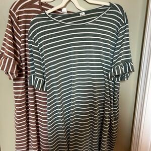 Striped Ruffle Sleeve Dresses